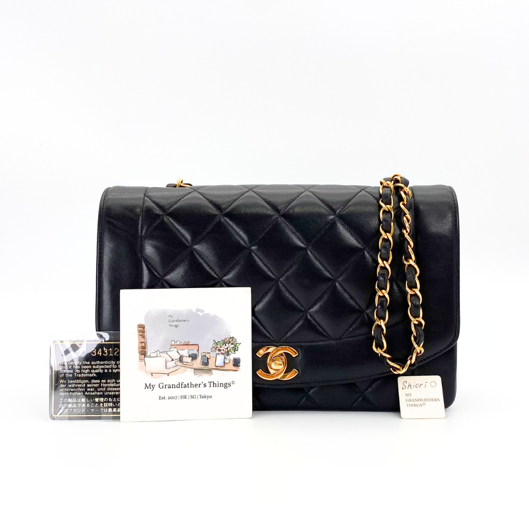 Shiori, 3 Series Medium Diana Black Lambskin with seal and card