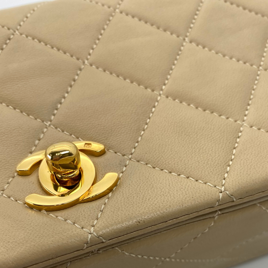 Misaki, 1 Series Mini Full Flap Beige Lambskin with seal and card