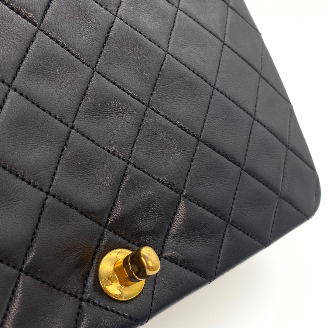 Evadne, 1 Series Small Full Flap Black Lambskin with seal and card