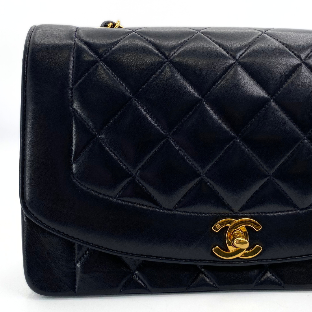 Ellis, 2 Series Medium Diana Navy Lambskin Gold Hardware with seal and card