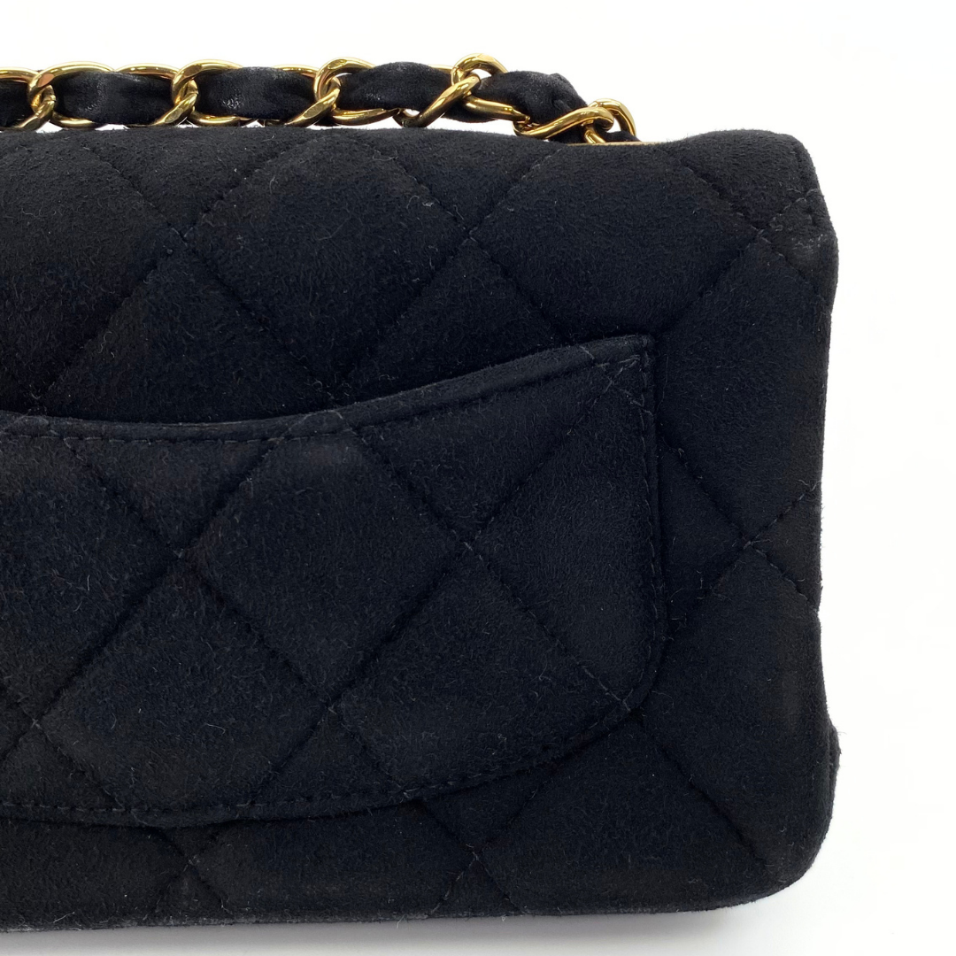 Yukina, 7 Series Mini Matelasse Black Suede Gold Hardware with seal only