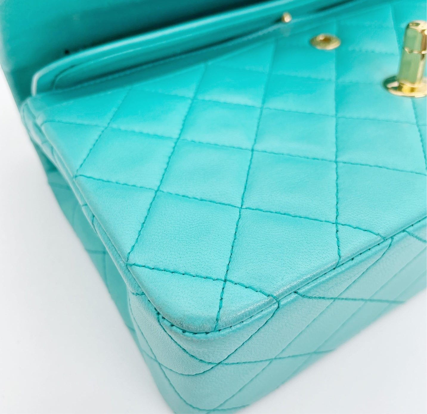 Nikko, Vintage Authentic Chanel 1 series small classic flap turquoise lambskin with seal