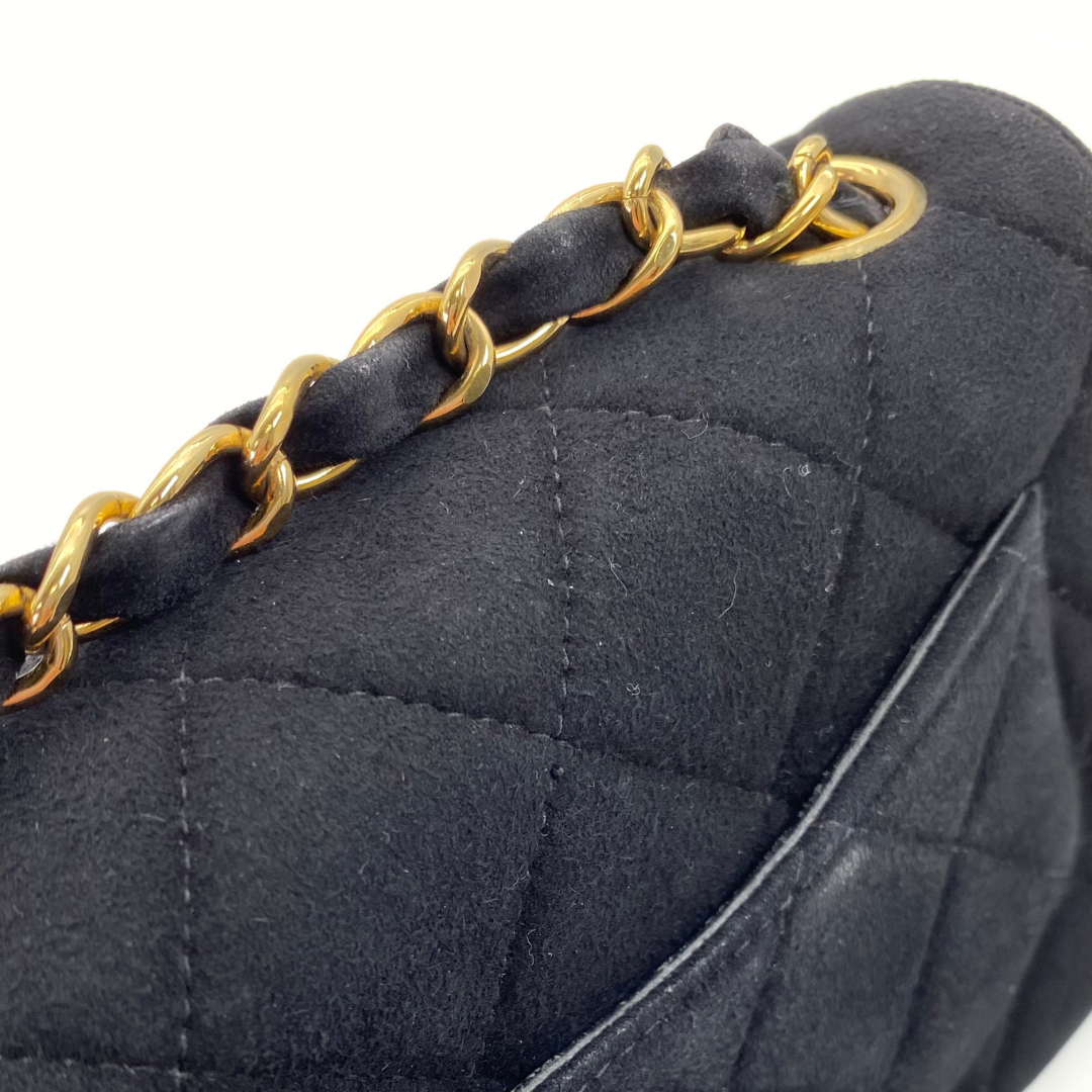 Yukina, 7 Series Mini Matelasse Black Suede Gold Hardware with seal only