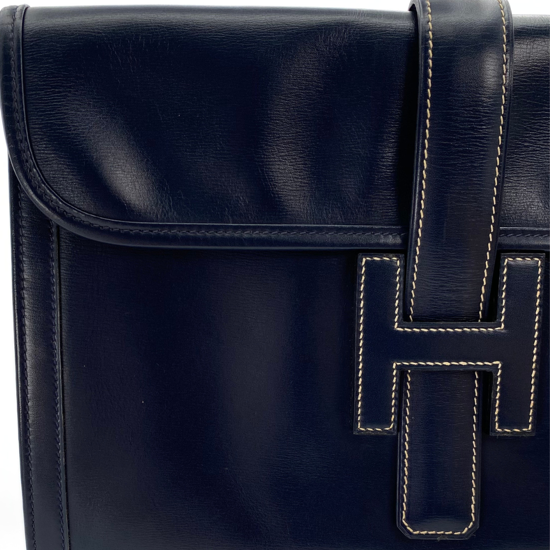 Adriel, 1978 Jige PM Blue Indigo Boxcalf Clutch with stamp 〇H