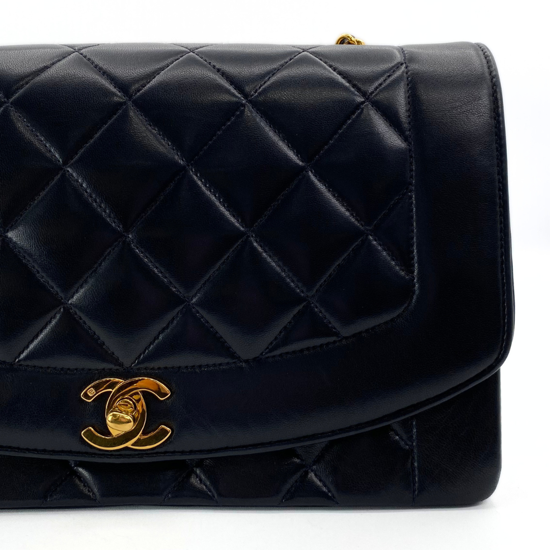 Ellis, 2 Series Medium Diana Navy Lambskin Gold Hardware with seal and card