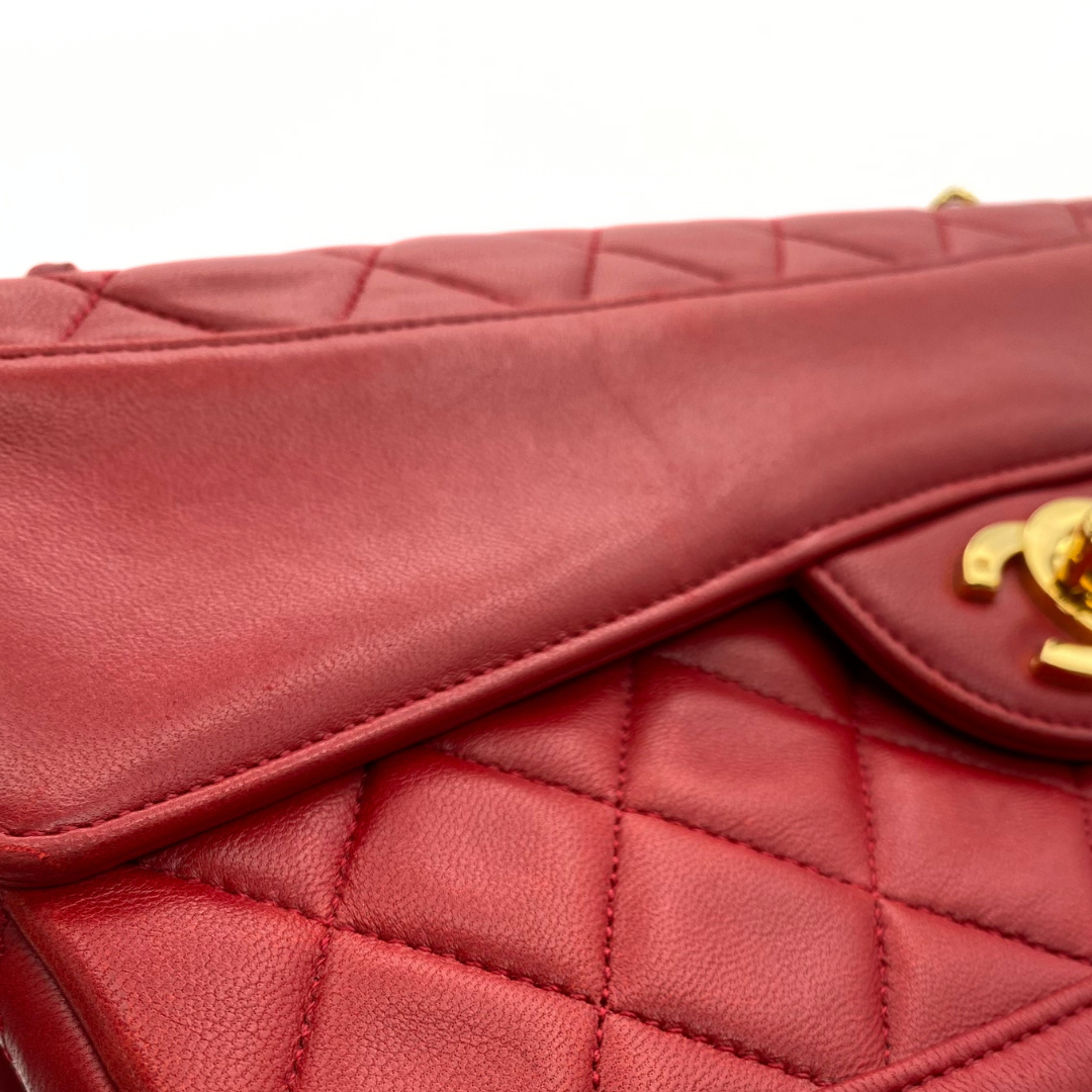 Hiroki, 1 Series Red Lambskin Horizon Flap Gold Hardware with seal only