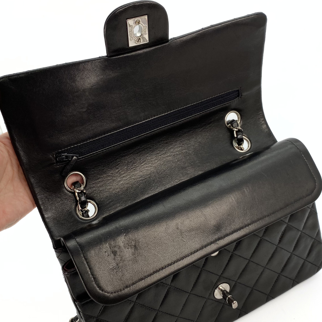 Thiago, 5 Series Medium Black Lambskin Silver Hardware with seal and card