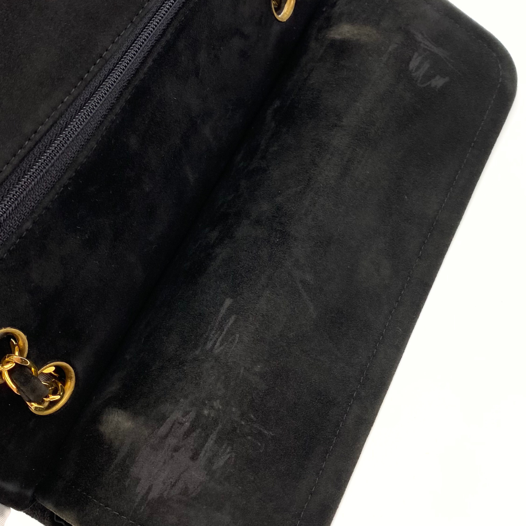 Jiho, 1 Series Medium Classic Flap Chevron Black Suede with seal and card