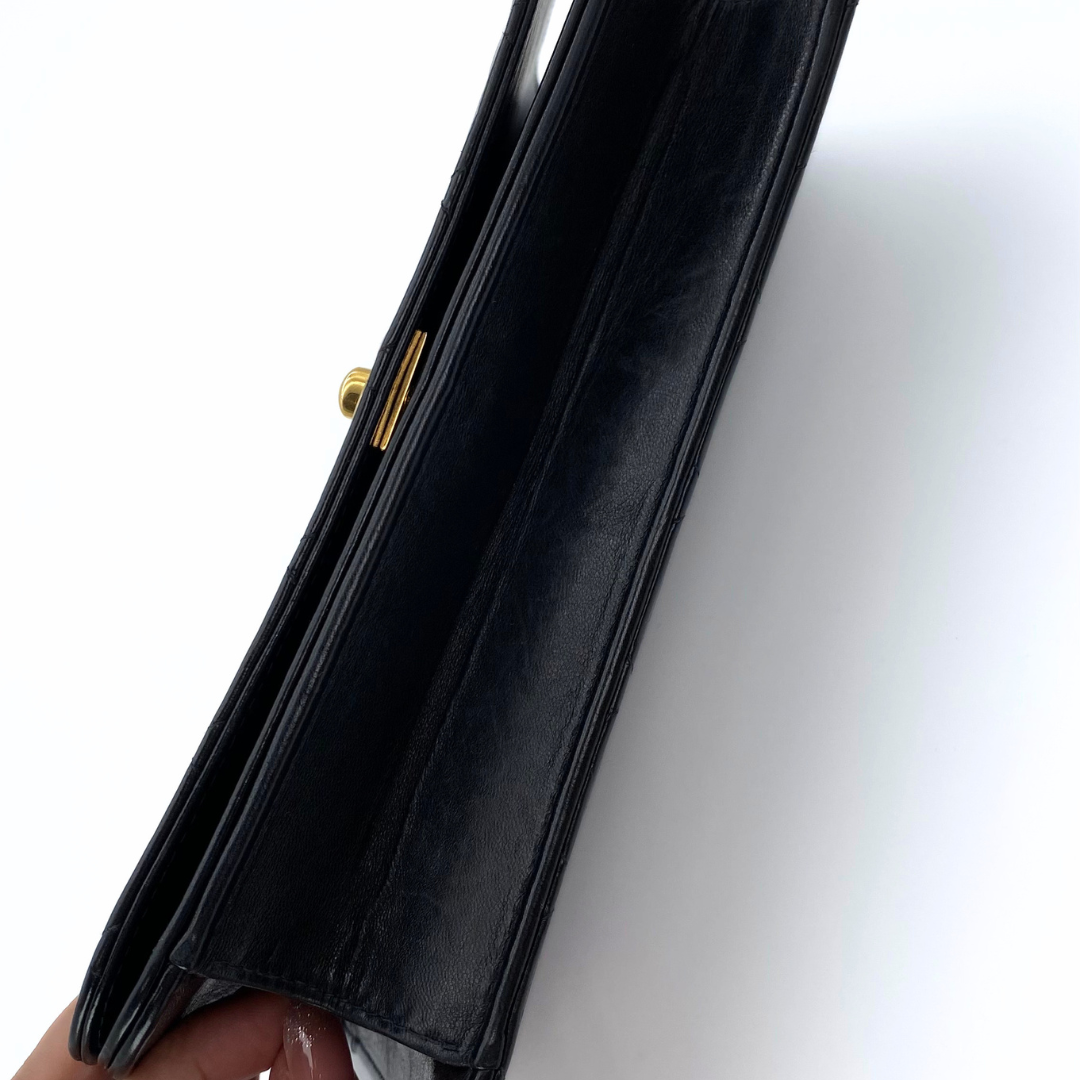Boris, 6 Series Small Full Flap Black Lambskin with seal and card