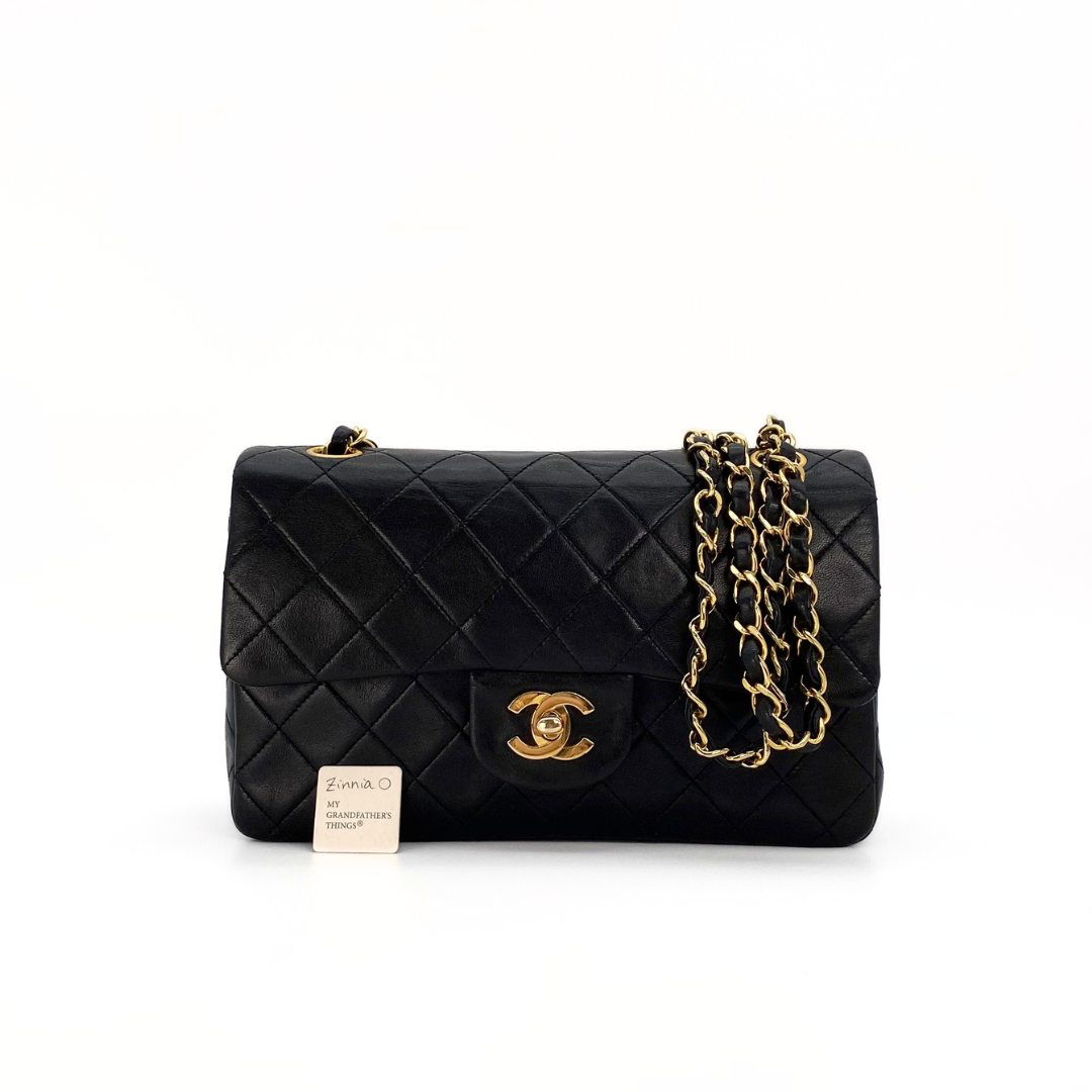 Zinnia, 1 Series Small Classic Flap Black Lambskin with seal only