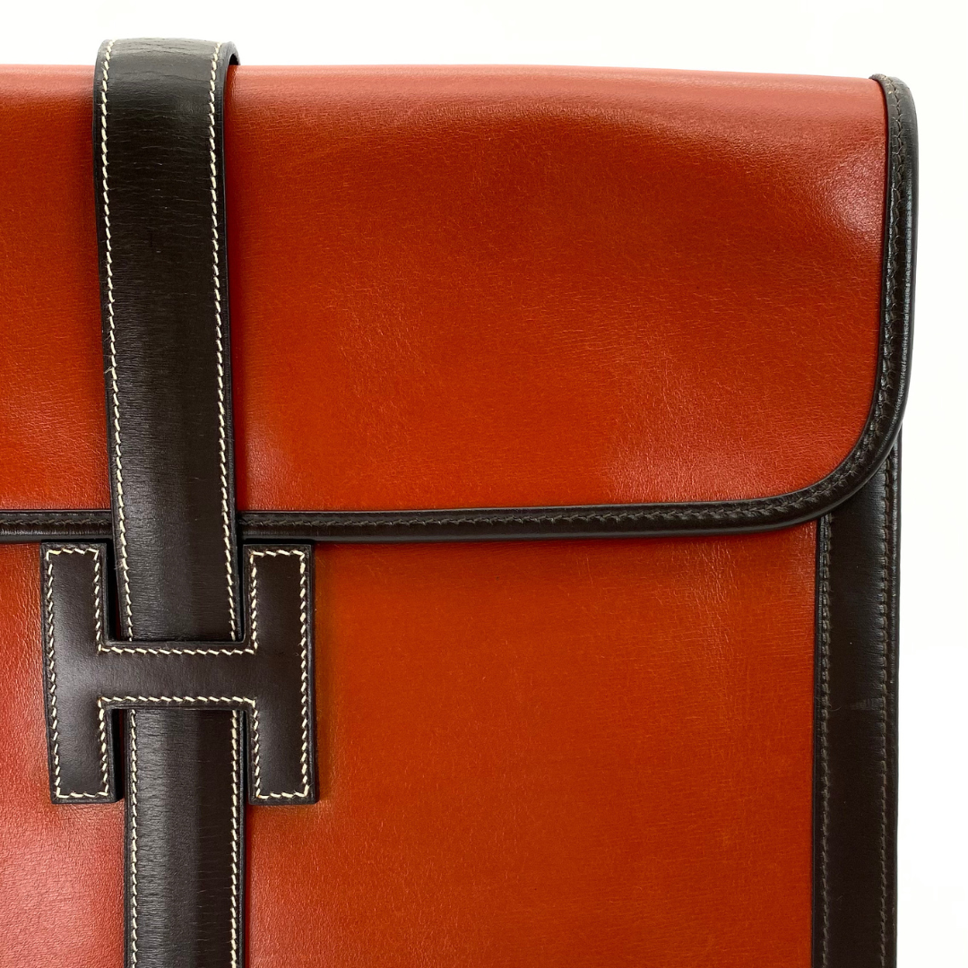 Iyura, 1993 Jige GM Brique Chocolat Boxcalf Clutch with stamp 〇W
