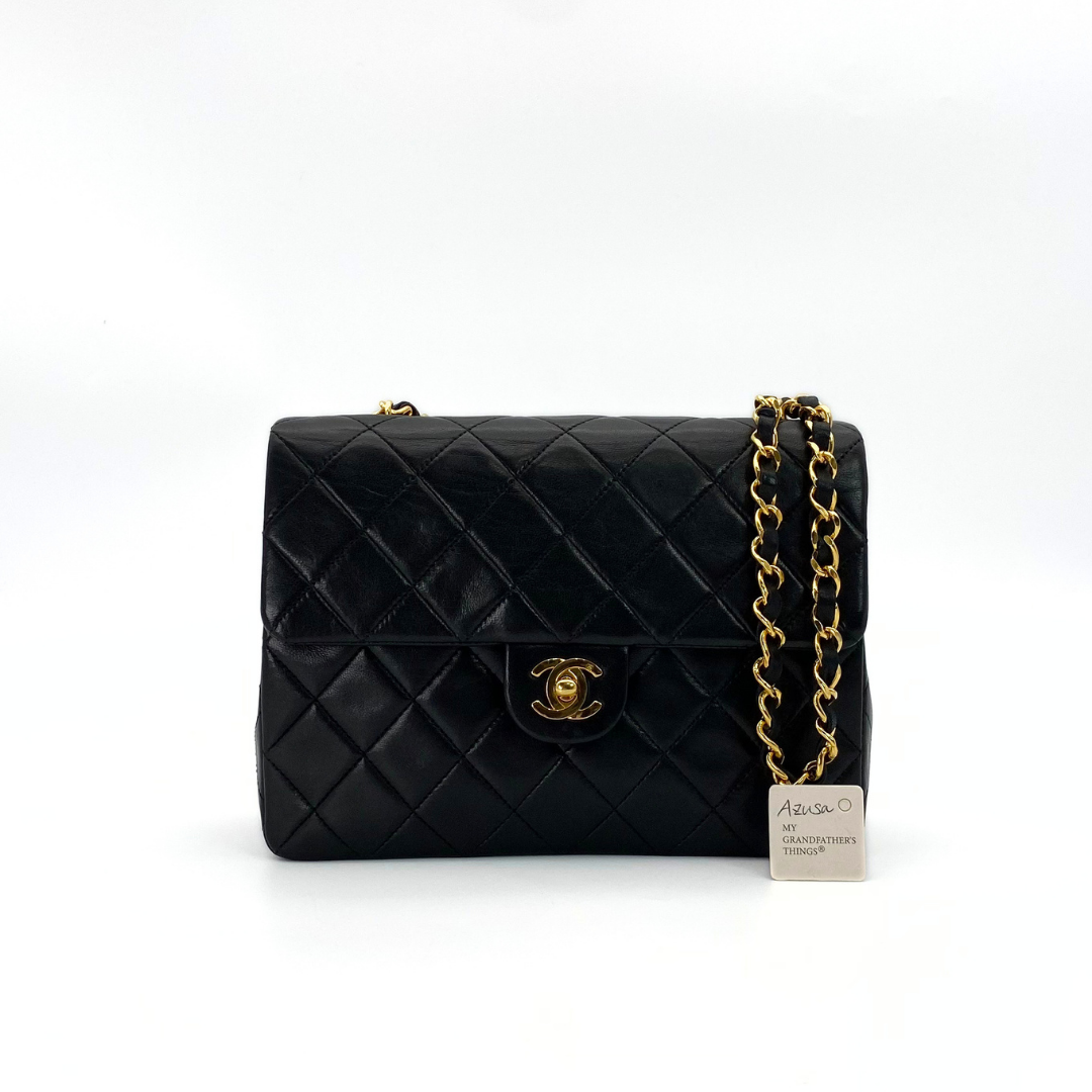 Azusa, 1 Series Square 20 Black Lambskin with seal and card