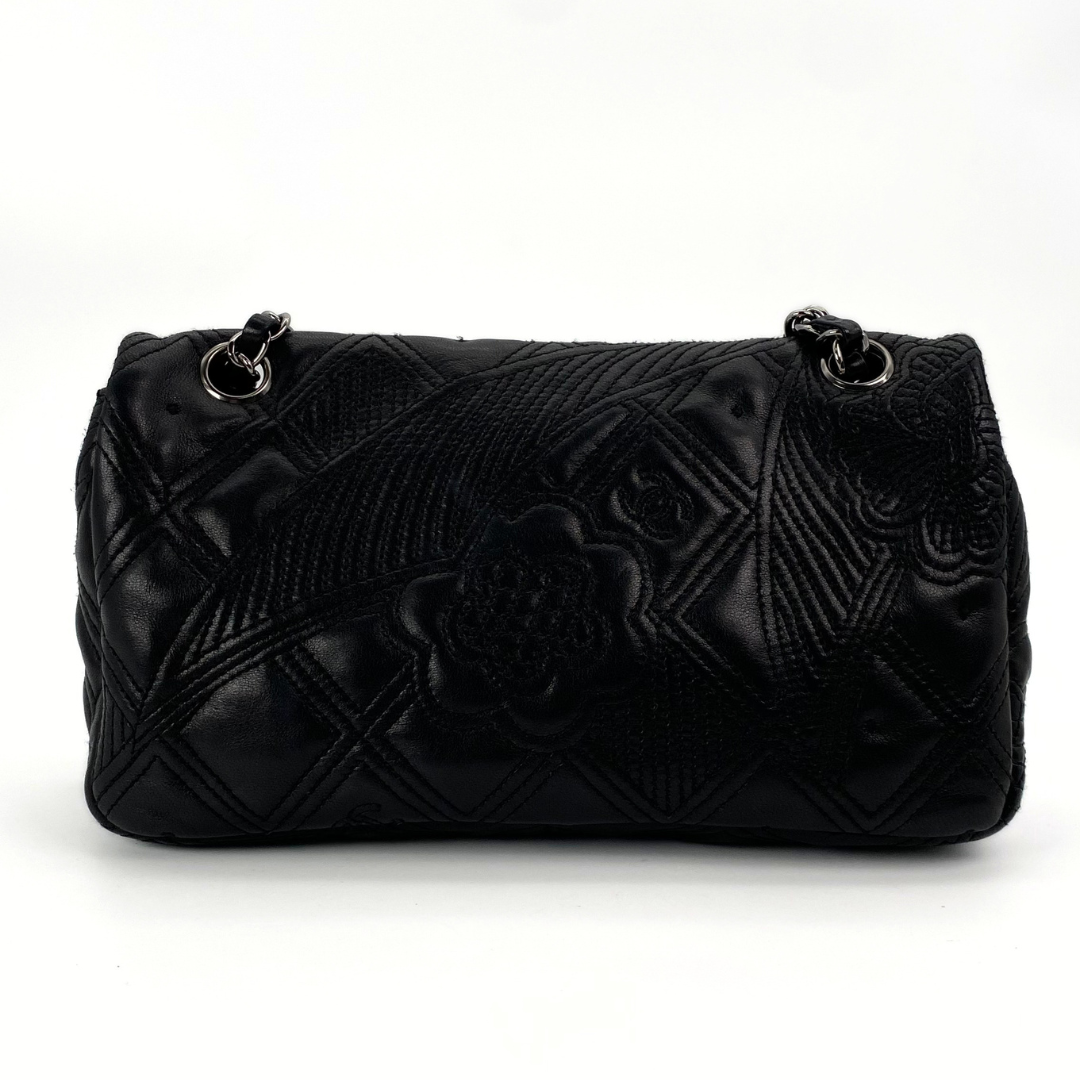 Ruelle, 10 Series Camellia Icon Motif Black Lambskin with seal only