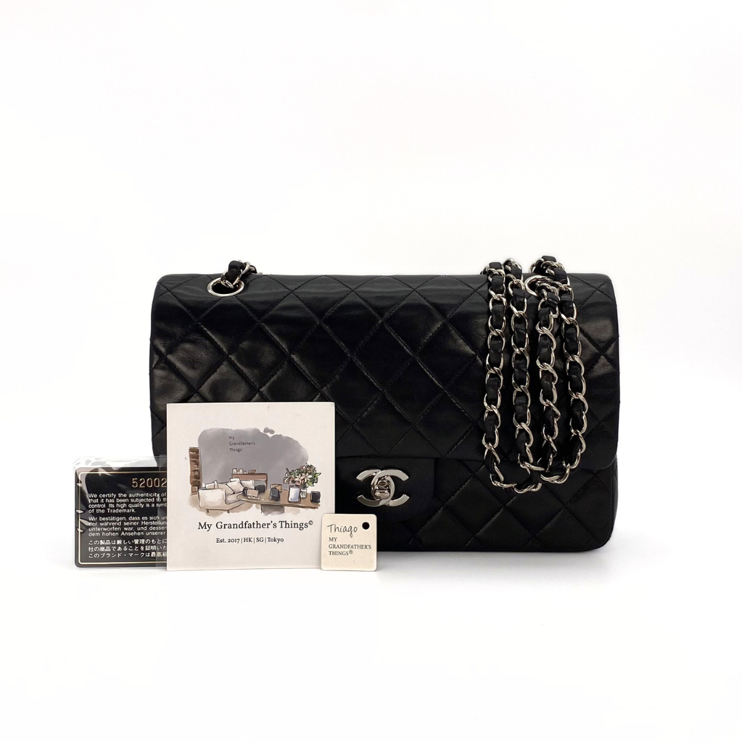 Thiago, 5 Series Medium Black Lambskin Silver Hardware with seal and card