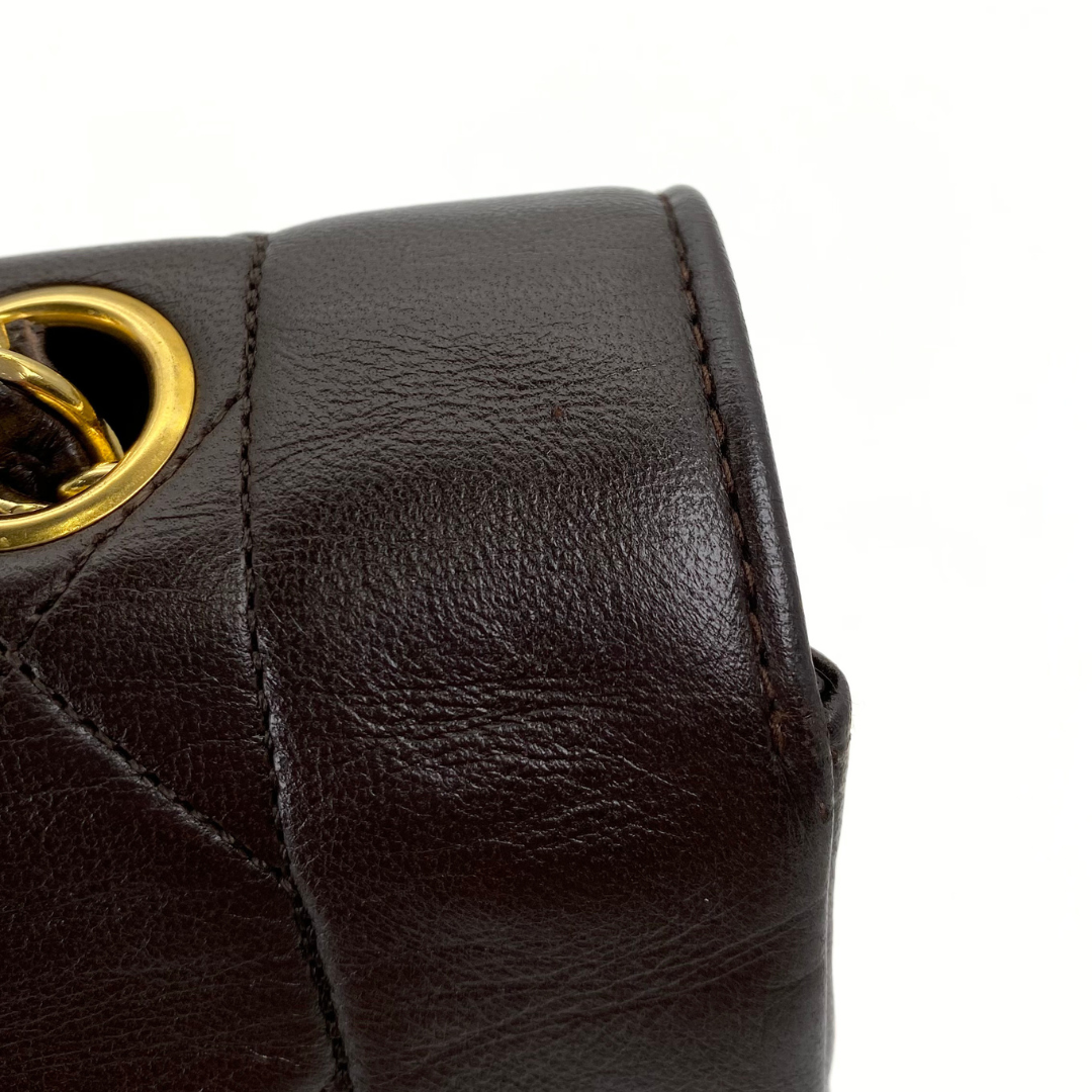 Yukiko, 1 Series Medium Brown Lambskin Tab Border Single Flap with seal and card