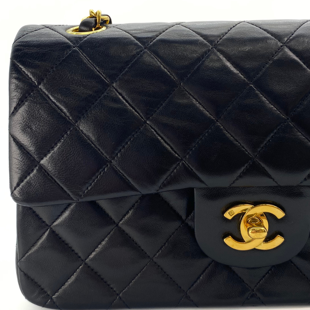Adara, 3 Series Small Classic Flap Black Lambskin with seal and card