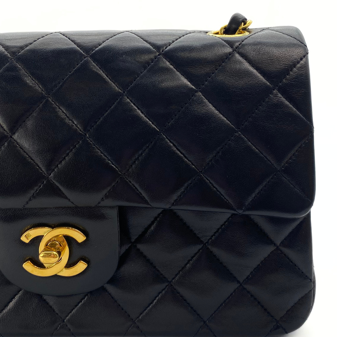 Adara, 3 Series Small Classic Flap Black Lambskin with seal and card