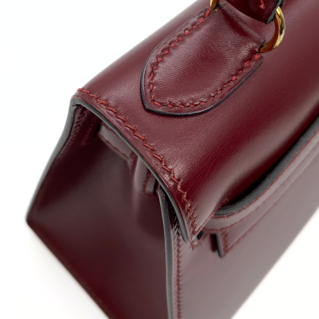 Kumala, 1989 Mini Kelly 20 Boxcalf Rouge Ash with stamp 〇S