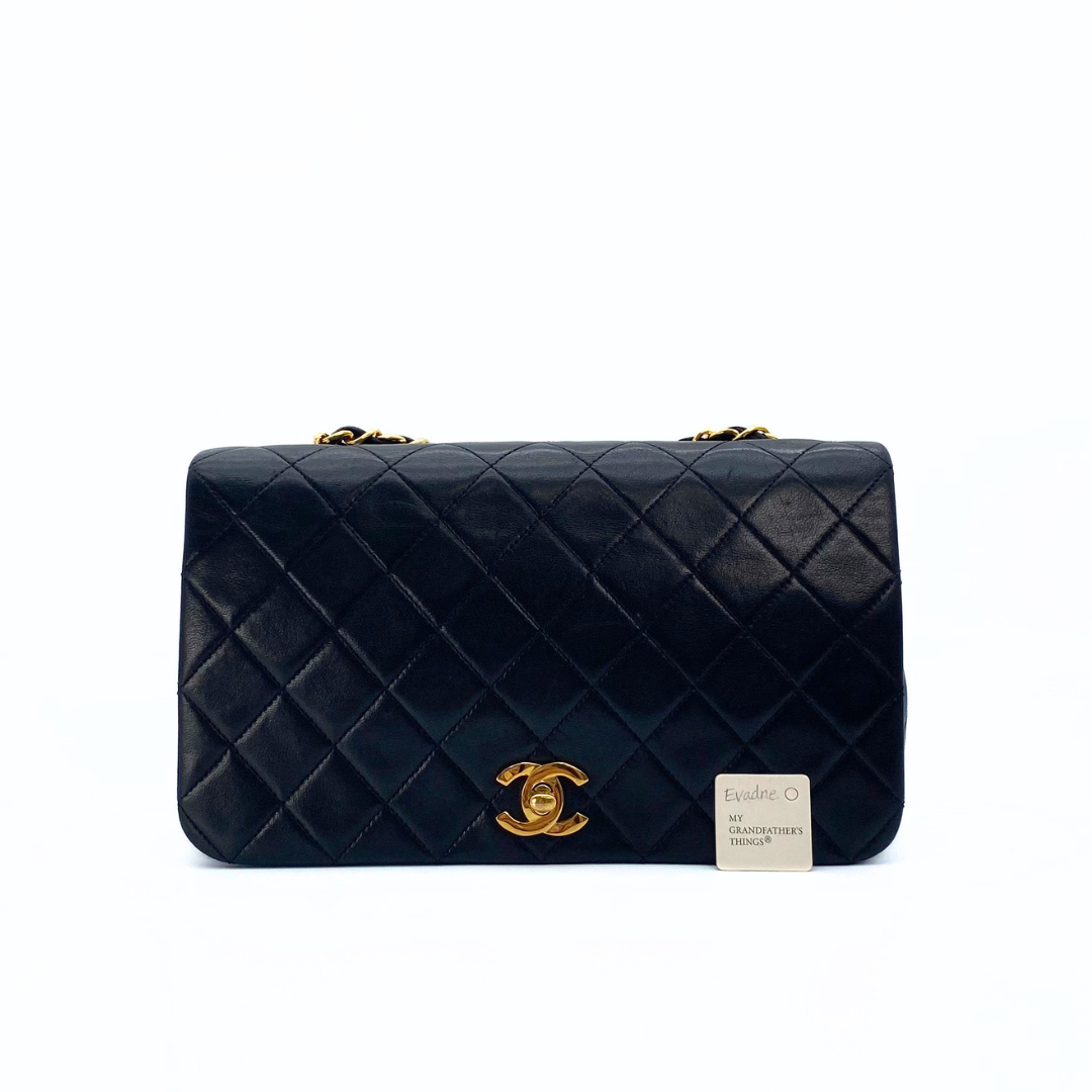 Evadne, 1 Series Small Full Flap Black Lambskin with seal and card