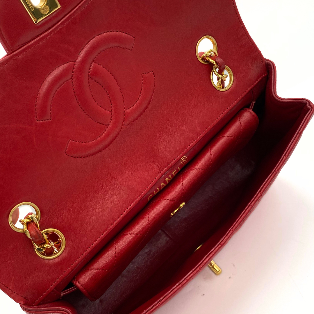 Hiroki, 1 Series Red Lambskin Horizon Flap Gold Hardware with seal only