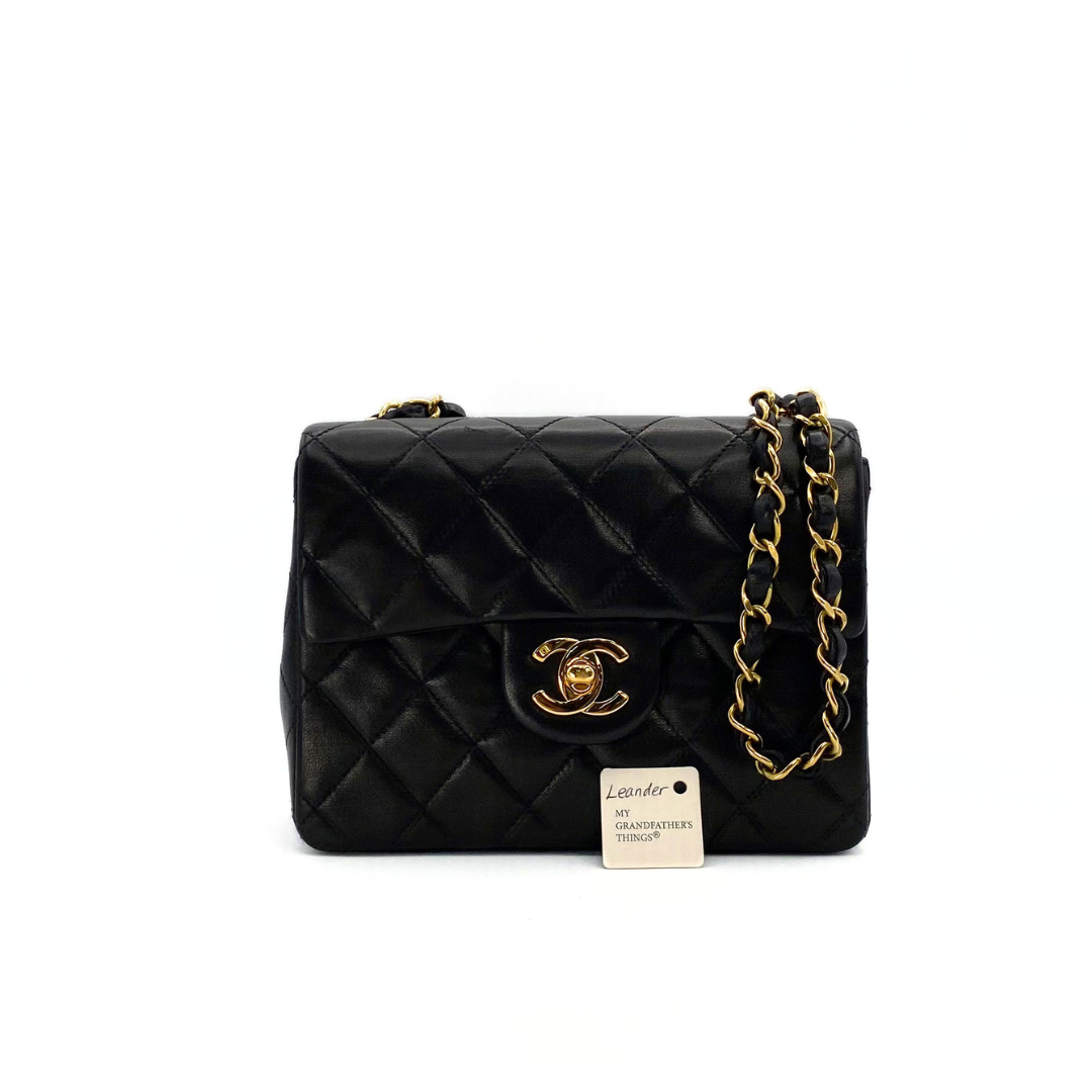 Leander, 3 Series Mini Square 17cm Black Lambskin with seal and card