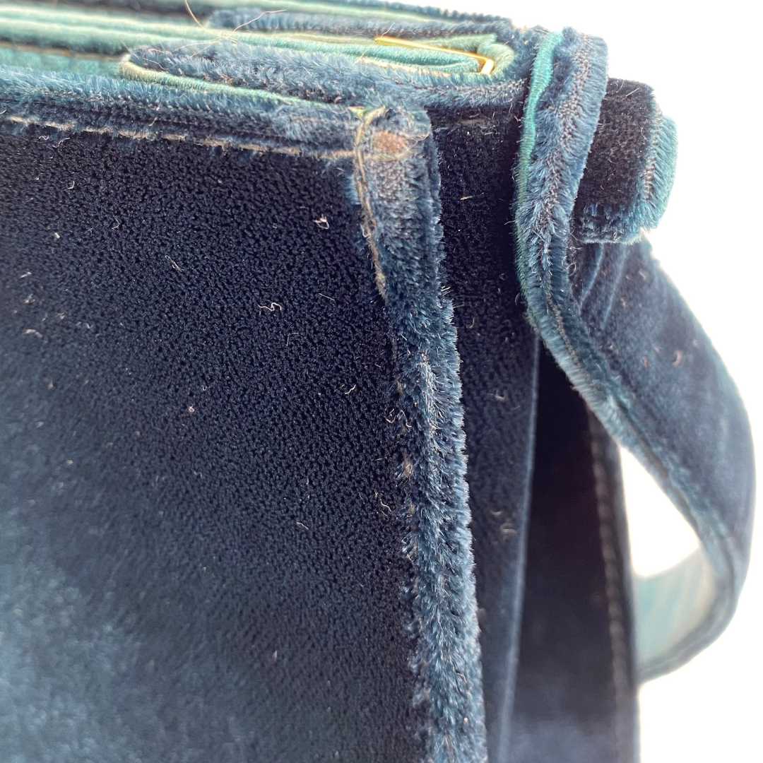Taiki, 5 Series Turn Lock Green Velvet Top Handle Bucket Bag with seal and card