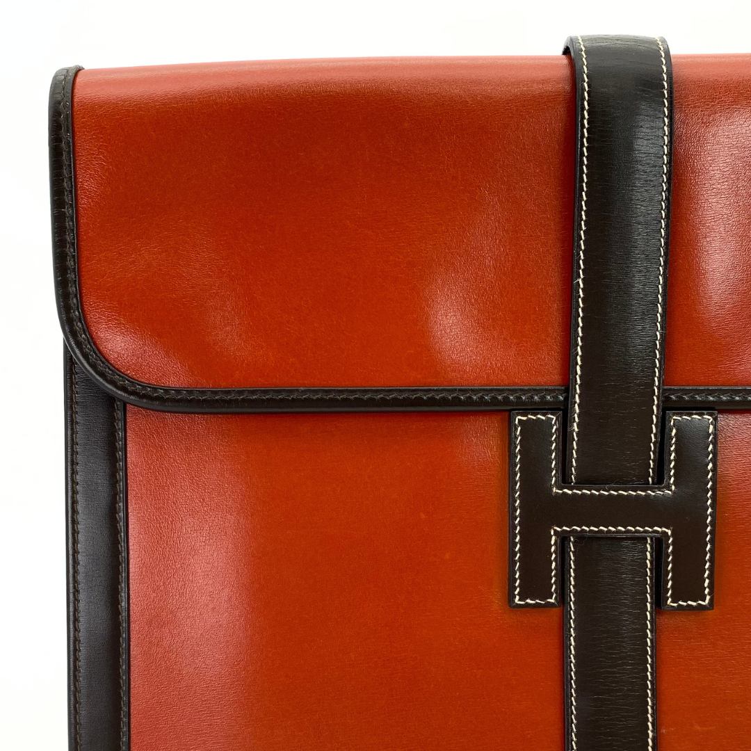 Iyura, 1993 Jige GM Brique Chocolat Boxcalf Clutch with stamp 〇W