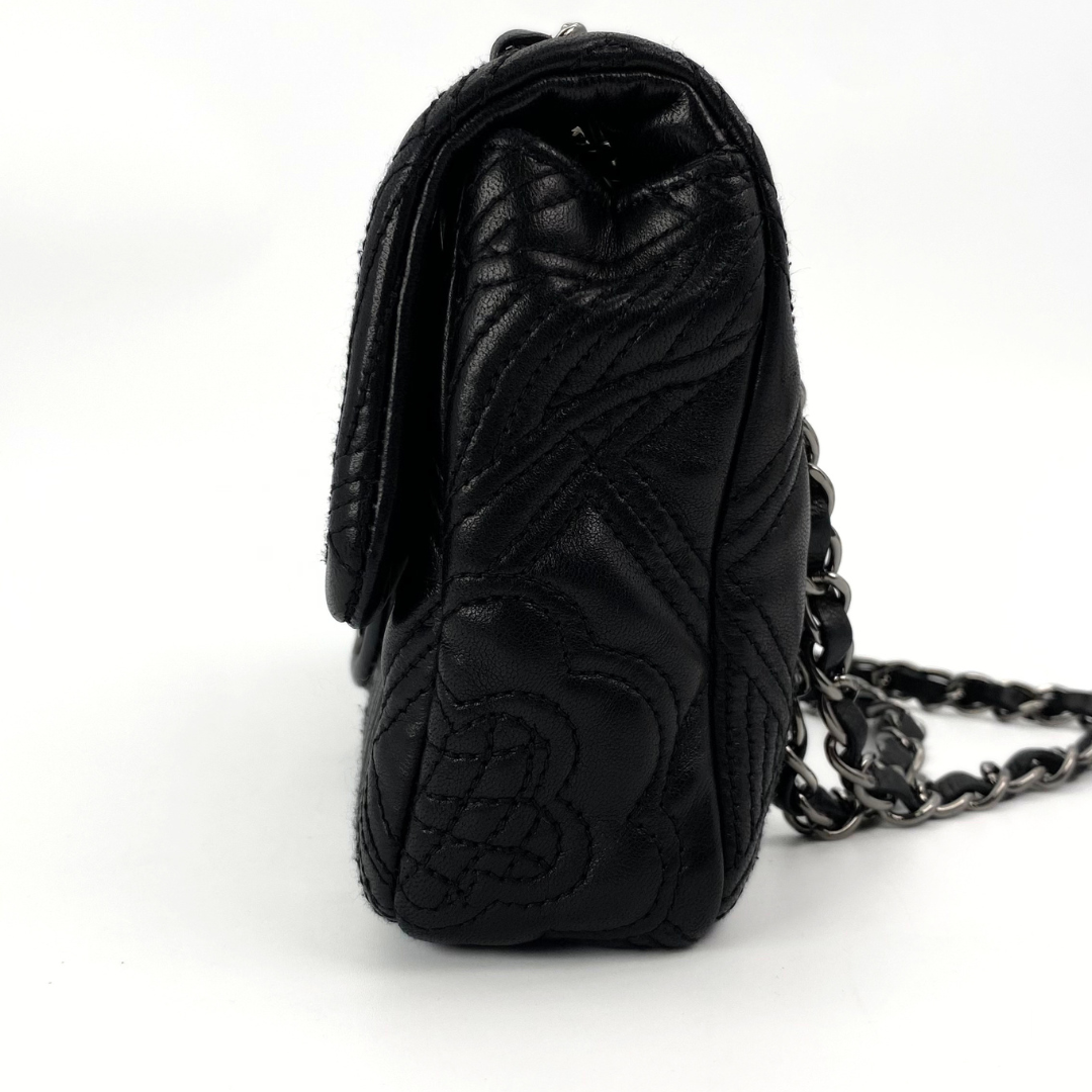 Ruelle, 10 Series Camellia Icon Motif Black Lambskin with seal only