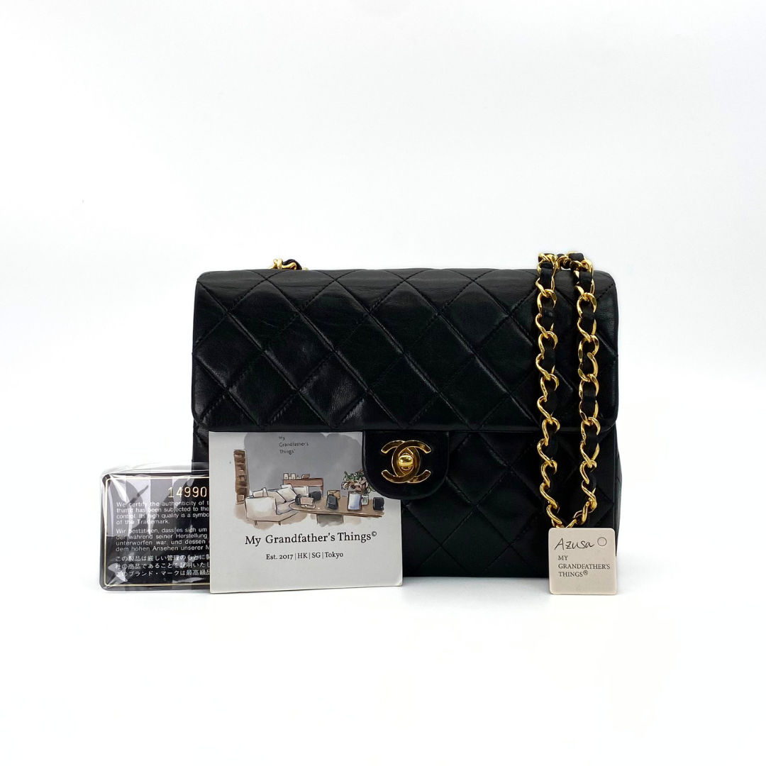 Azusa, 1 Series Square 20 Black Lambskin with seal and card