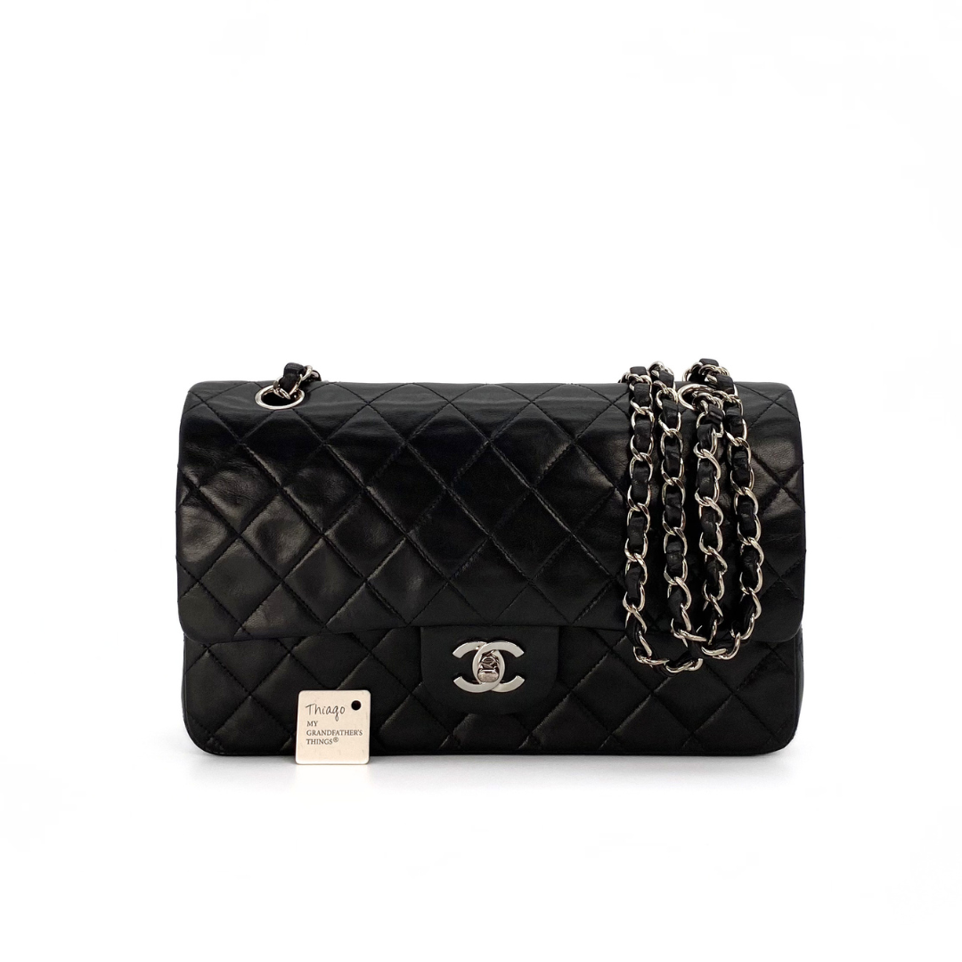 Thiago, 5 Series Medium Black Lambskin Silver Hardware with seal and card