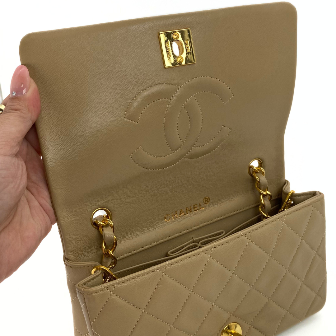 Misaki, 1 Series Mini Full Flap Beige Lambskin with seal and card