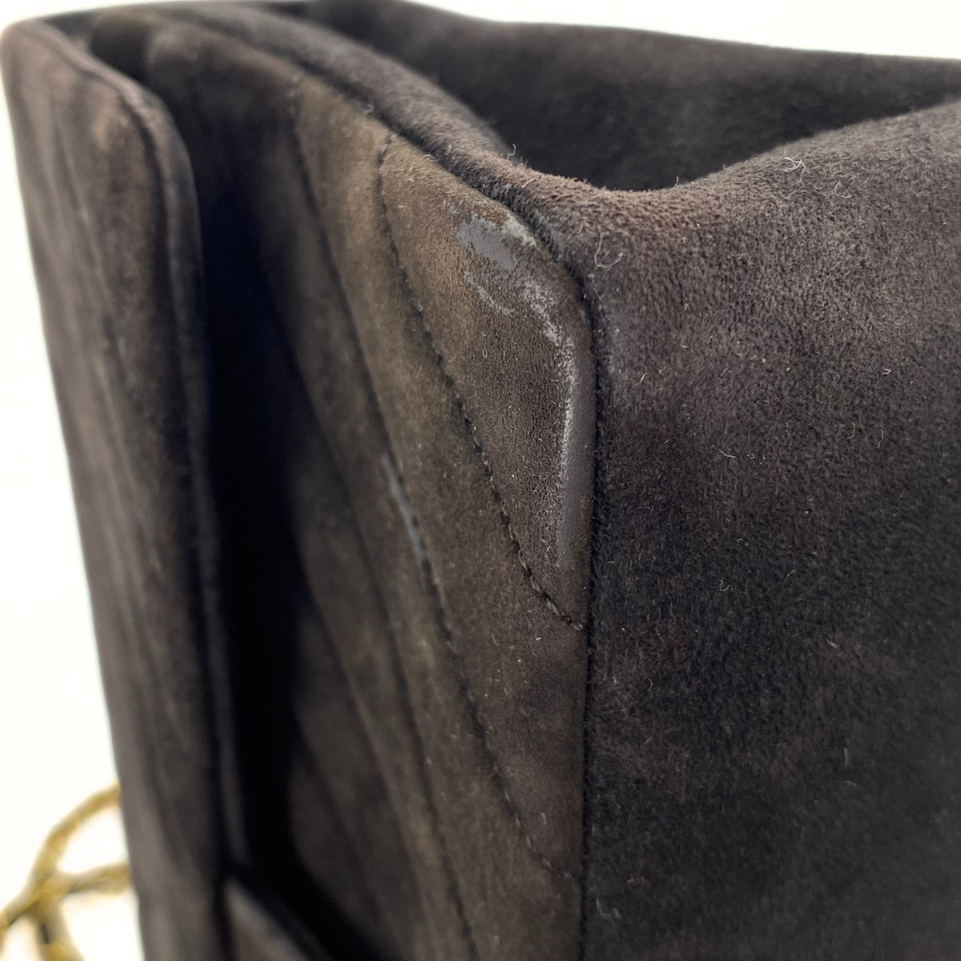 Jiho, 1 Series Medium Classic Flap Chevron Black Suede with seal and card