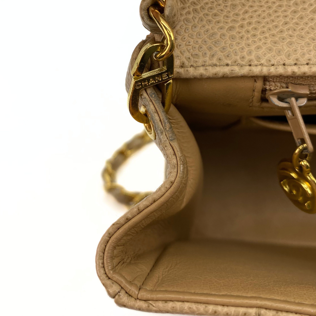 Gautier, 3 Series Medium Diana Beige Caviar with seal and card