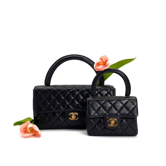York, 2 Series Pair Bag Mother and Daughter Set Black Lambskin with seal and card