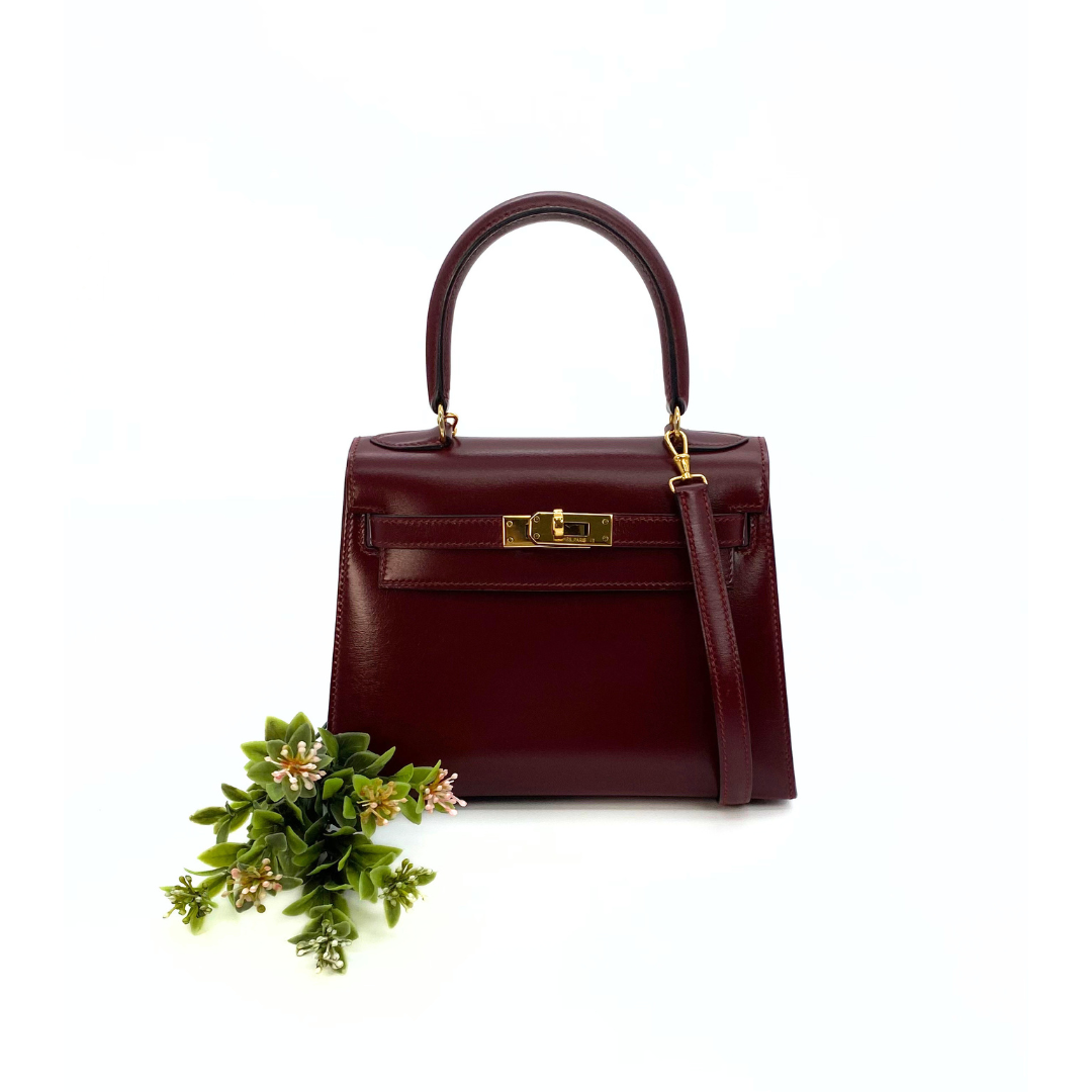 Kumala, 1989 Mini Kelly 20 Boxcalf Rouge Ash with stamp 〇S