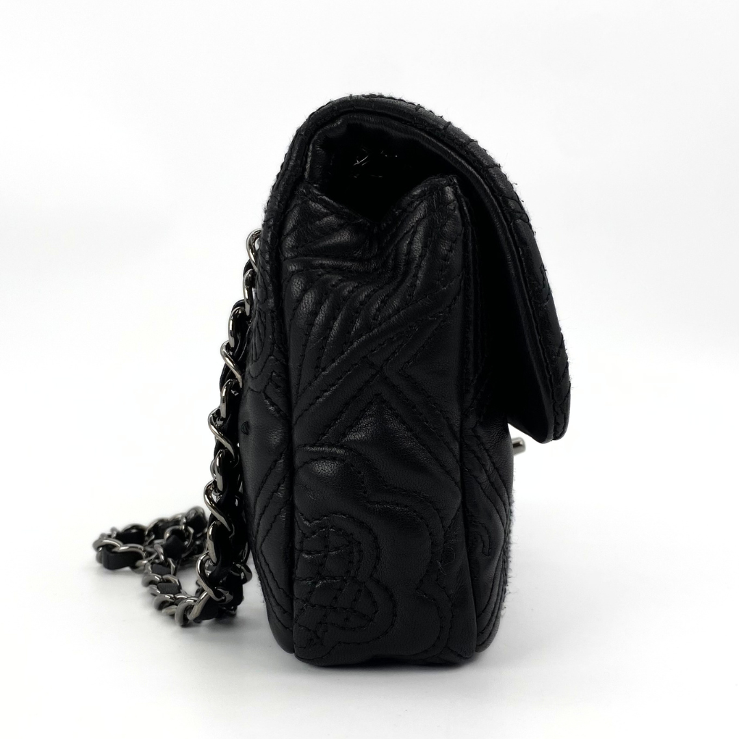 Ruelle, 10 Series Camellia Icon Motif Black Lambskin with seal only