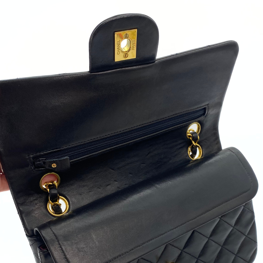 Adara, 3 Series Small Classic Flap Black Lambskin with seal and card