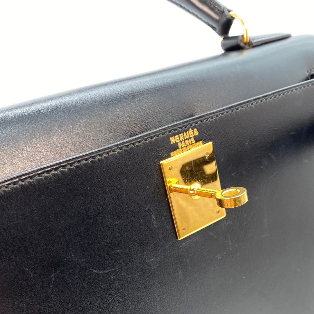 Chisato, 1991 Kelly 28 Sellier Black Boxcalf with stamp 〇U