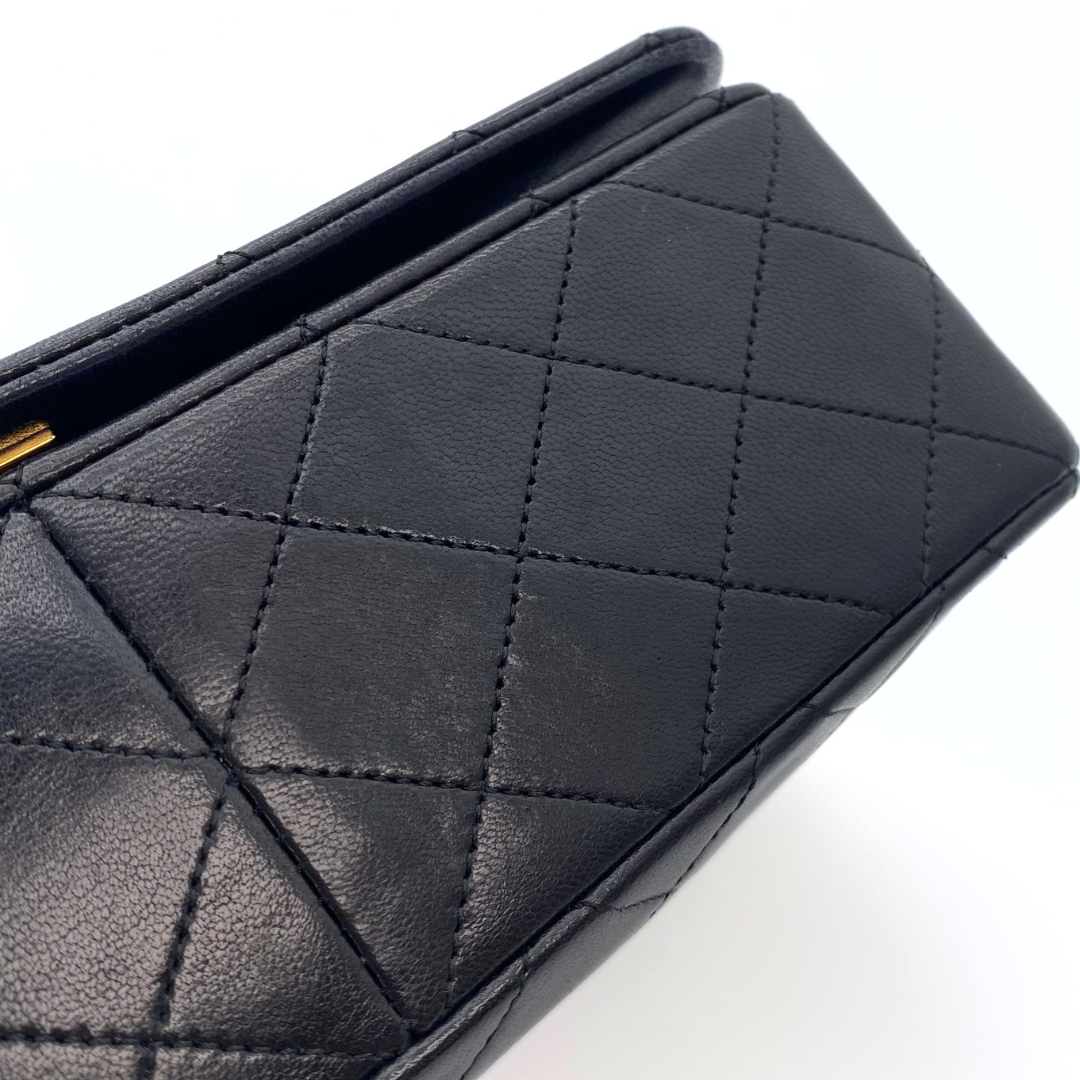 Evadne, 1 Series Small Full Flap Black Lambskin with seal and card