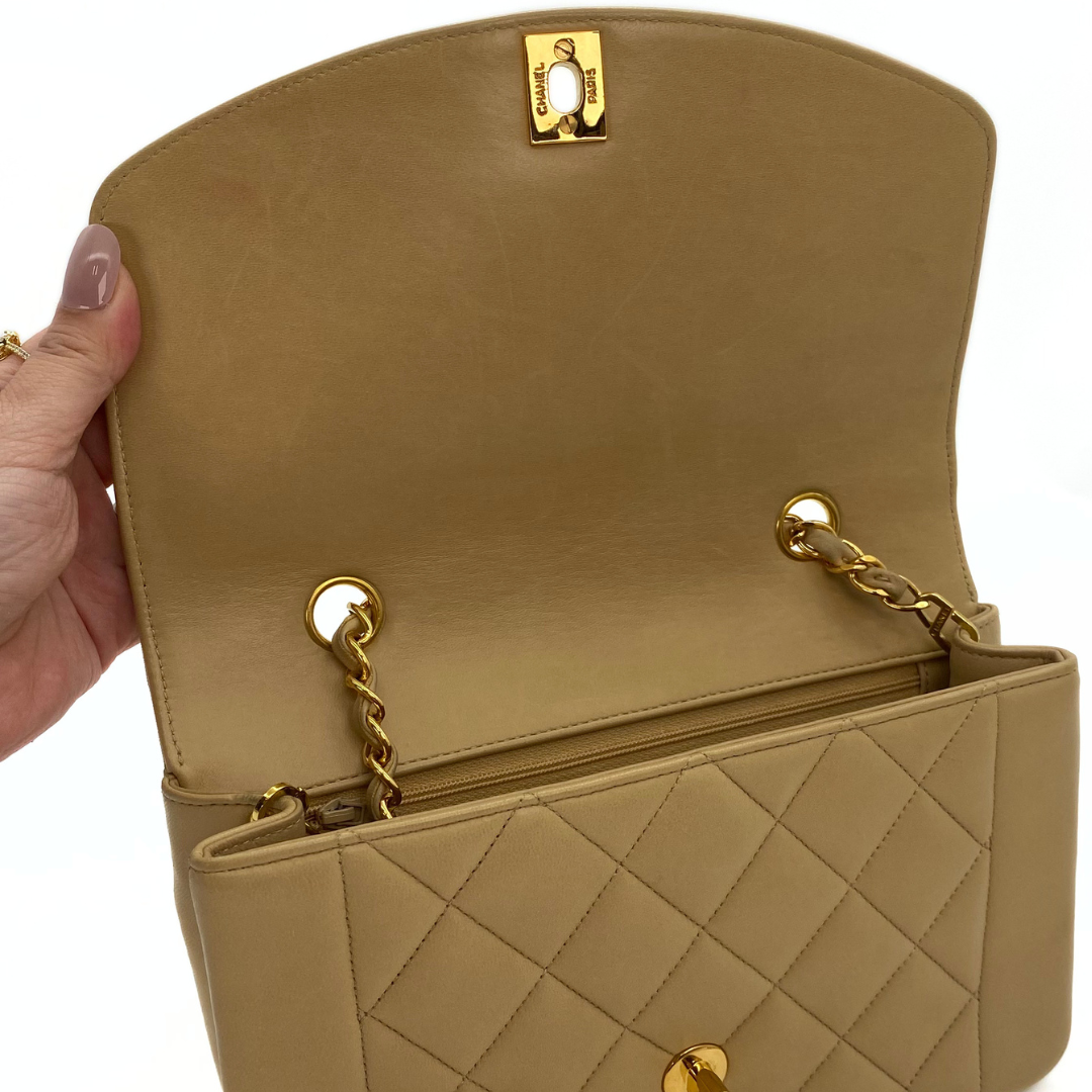 Omara, 2 Series Small Diana Beige Lambskin with seal and card