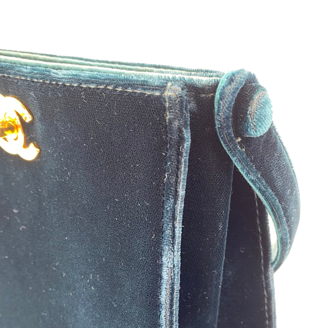 Taiki, 5 Series Turn Lock Green Velvet Top Handle Bucket Bag with seal and card