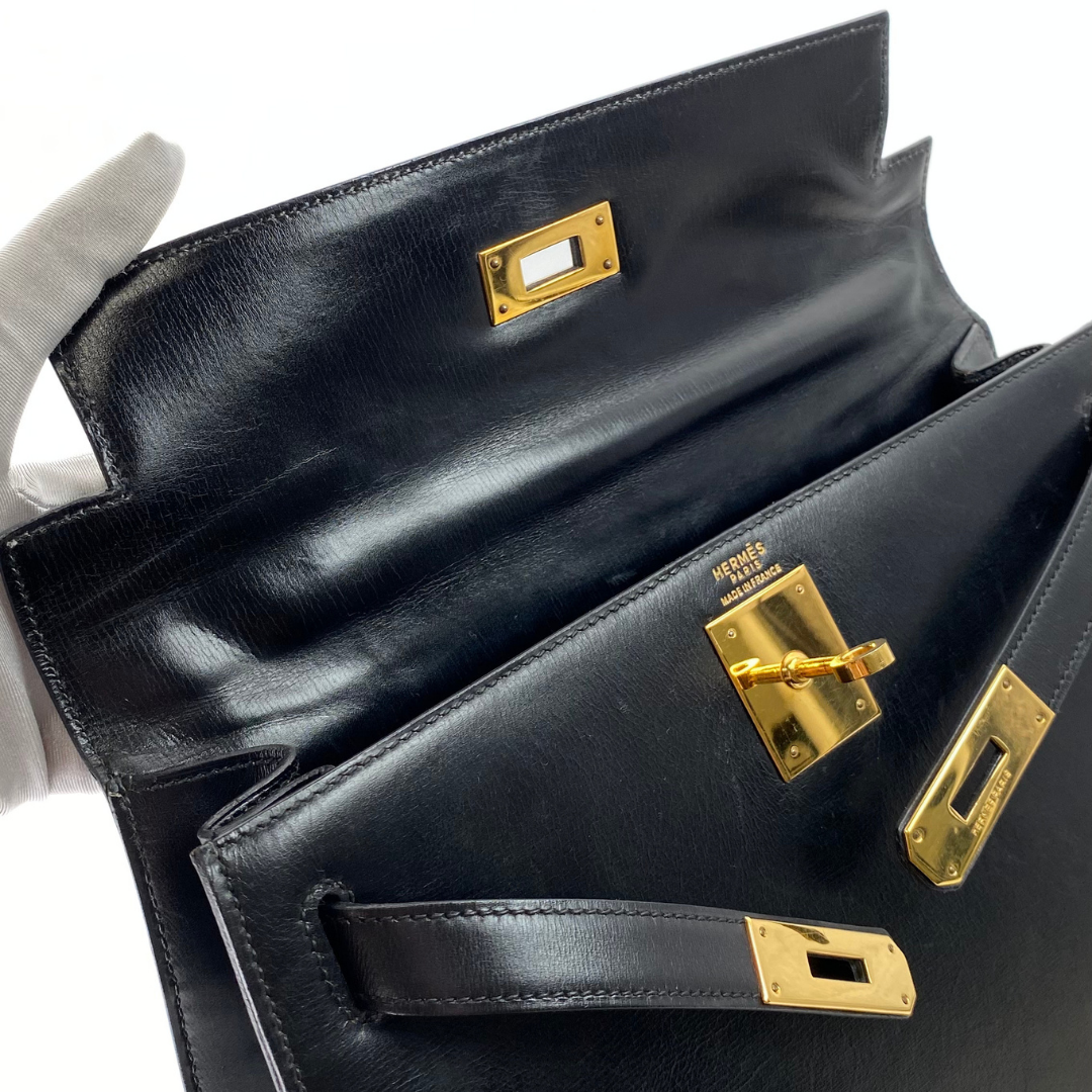 Riko, 1978 Kelly 28 Sellier Black Box Gold Hardware with stamp 〇H