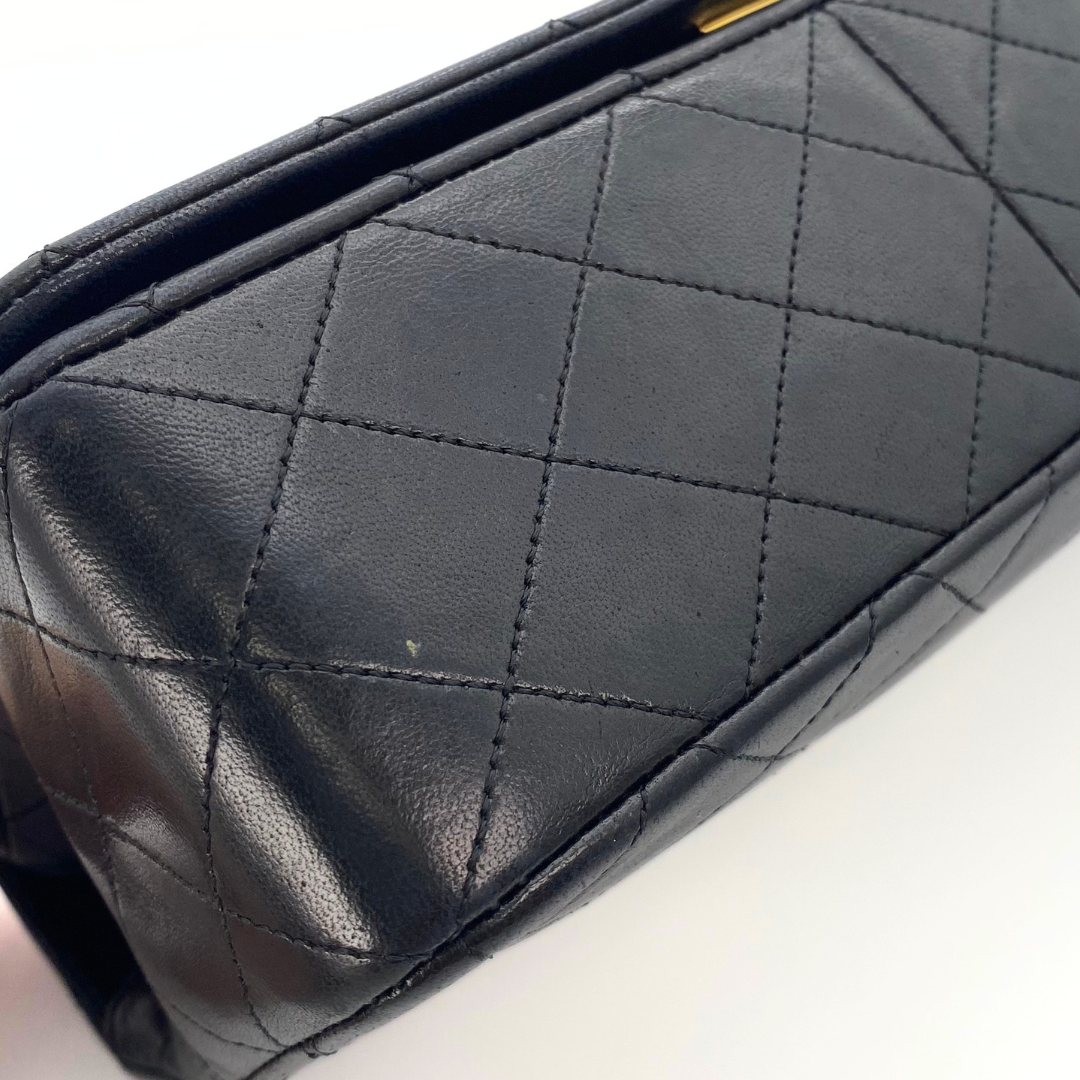 Evadne, 1 Series Small Full Flap Black Lambskin with seal and card