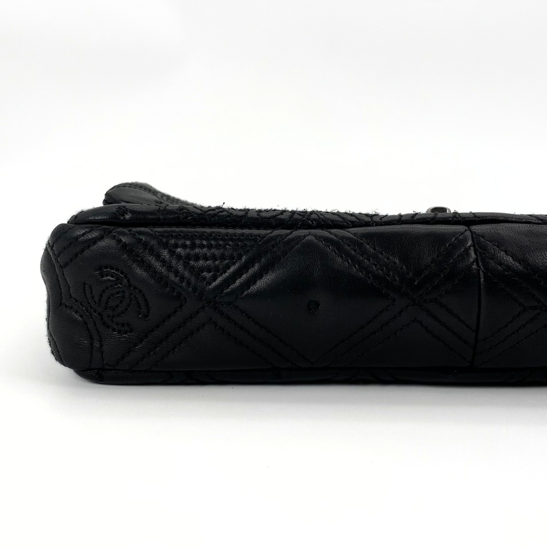 Ruelle, 10 Series Camellia Icon Motif Black Lambskin with seal only