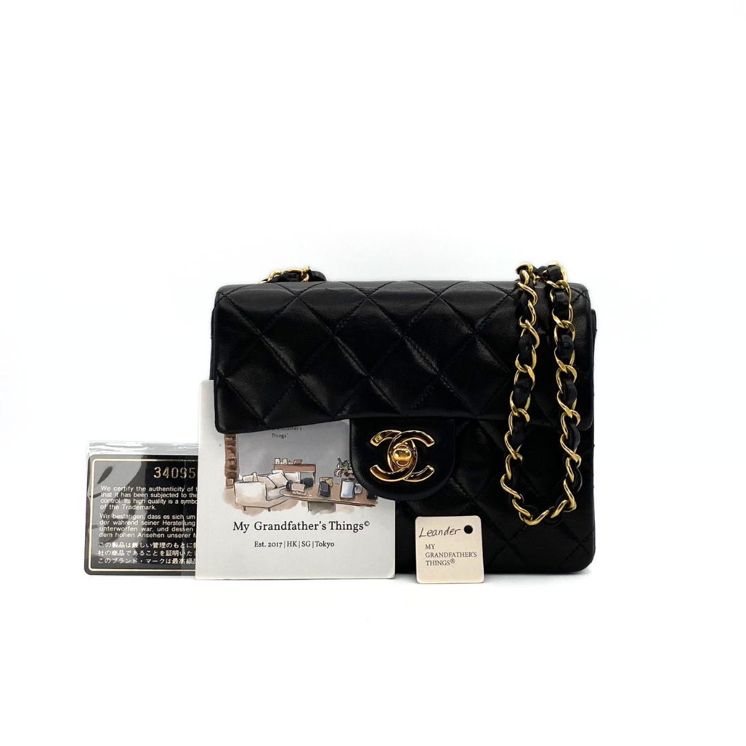 Leander, 3 Series Mini Square 17cm Black Lambskin with seal and card
