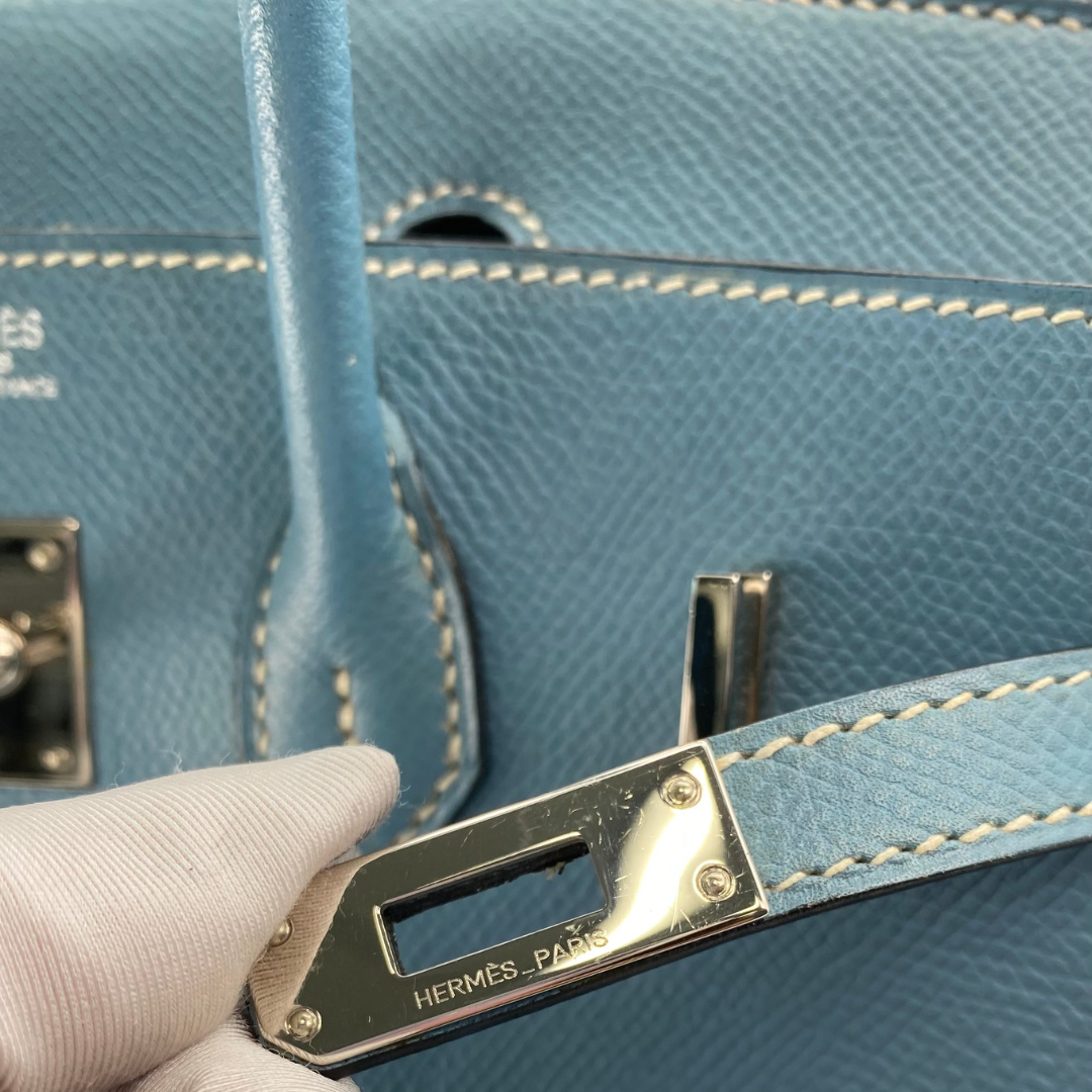 Romilly, 2006 Birkin 25 Blue Jean Veau Epsom Palladium Hardware with stamp □J