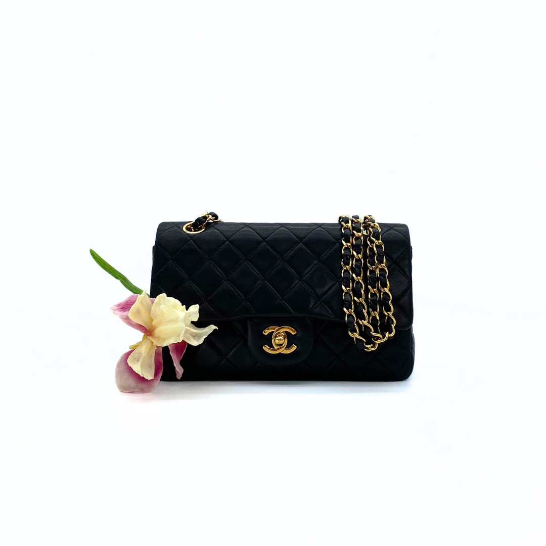 Gleb, 2 Series Small Classic Flap Black Lambskin with seal and card