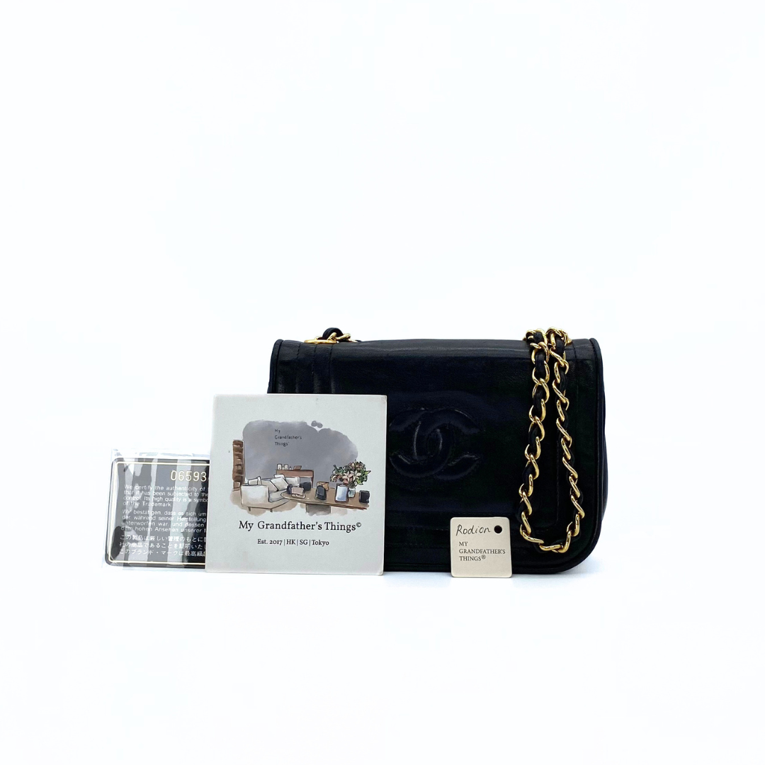 Rodion, 0 Series Black Lambskin Wallet On Chain with seal and card