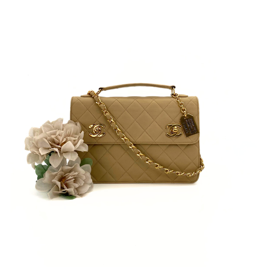 Yejun, 1 Series Double Turn Lock Beige Lambskin with seal and card