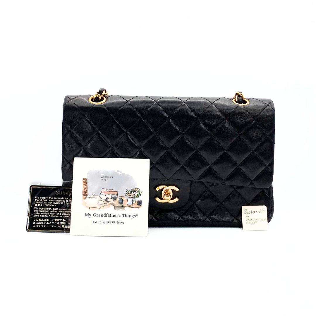 Subaru, 3 Series Medium Classic Flap Black Lambskin with seal and card